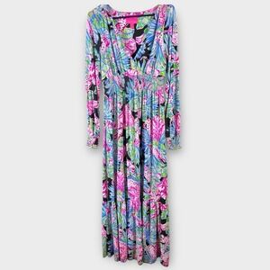 Lilly Pulitzer Mistral‎ Knit Jersey Maxi Dress Onyx Jaguar Jungle Women's Medium